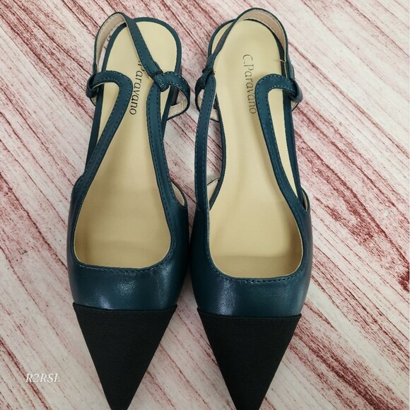C. Paravano Slingback Flats women's size 36/US 5.5 black/dark tourquoise NWOT - Picture 2 of 9